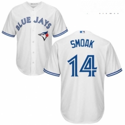 Mens Majestic Toronto Blue Jays 14 Justin Smoak Replica White Home MLB Jersey