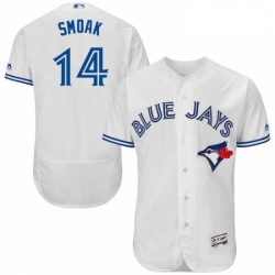 Mens Majestic Toronto Blue Jays 14 Justin Smoak White Home Flex Base Authentic Collection MLB Jersey