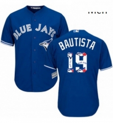 Mens Majestic Toronto Blue Jays 19 Jose Bautista Authentic Blue Team Logo Fashion MLB Jersey