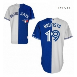 Mens Majestic Toronto Blue Jays 19 Jose Bautista Authentic BlueWhite Split Fashion MLB Jersey