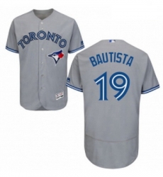 Mens Majestic Toronto Blue Jays 19 Jose Bautista Grey Road Flex Base Authentic Collection MLB Jersey
