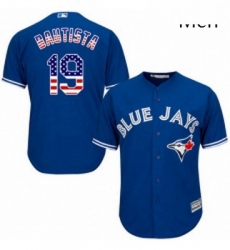 Mens Majestic Toronto Blue Jays 19 Jose Bautista Replica Royal Blue USA Flag Fashion MLB Jersey