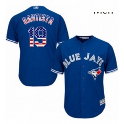 Mens Majestic Toronto Blue Jays 19 Jose Bautista Replica Royal Blue USA Flag Fashion MLB Jersey