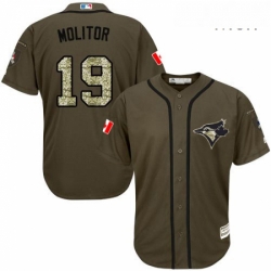 Mens Majestic Toronto Blue Jays 19 Paul Molitor Authentic Green Salute to Service MLB Jersey