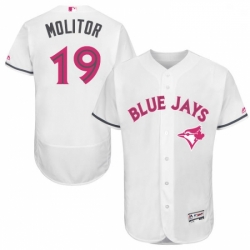 Mens Majestic Toronto Blue Jays 19 Paul Molitor Authentic White 2016 Mothers Day Fashion Flex Base MLB Jersey