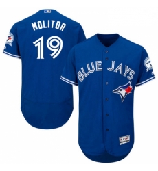 Mens Majestic Toronto Blue Jays 19 Paul Molitor Blue Alternate Flex Base Authentic Collection MLB Jersey