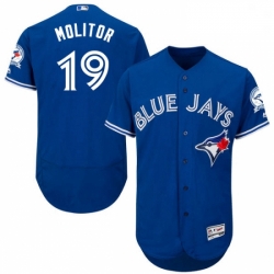 Mens Majestic Toronto Blue Jays 19 Paul Molitor Blue Alternate Flex Base Authentic Collection MLB Jersey