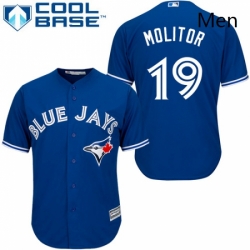 Mens Majestic Toronto Blue Jays 19 Paul Molitor Replica Blue Alternate MLB Jersey