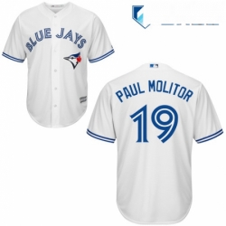 Mens Majestic Toronto Blue Jays 19 Paul Molitor Replica White Home MLB Jersey