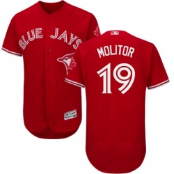 Mens Majestic Toronto Blue Jays 19 Paul Molitor Scarlet Flexbase Authentic Collection Alternate MLB Jersey 