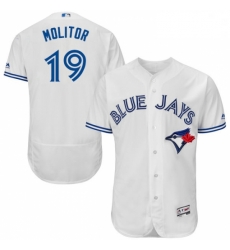 Mens Majestic Toronto Blue Jays 19 Paul Molitor White Home Flex Base Authentic Collection MLB Jersey