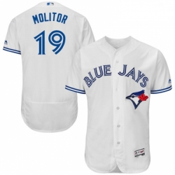Mens Majestic Toronto Blue Jays 19 Paul Molitor White Home Flex Base Authentic Collection MLB Jersey