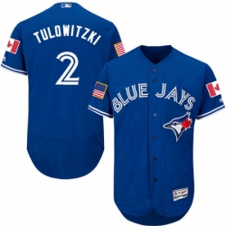 Mens Majestic Toronto Blue Jays 2 Troy Tulowitzki Authentic Royal Blue Fashion Stars Stripes Flex Base Jersey