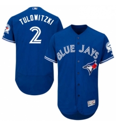 Mens Majestic Toronto Blue Jays 2 Troy Tulowitzki Blue Alternate Flex Base Authentic Collection MLB Jersey 