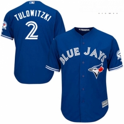Mens Majestic Toronto Blue Jays 2 Troy Tulowitzki Replica Blue Alternate 40th Anniversary Patch MLB Jersey