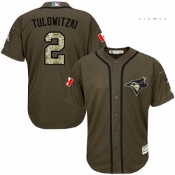 Mens Majestic Toronto Blue Jays 2 Troy Tulowitzki Replica Green Salute to Service MLB Jersey