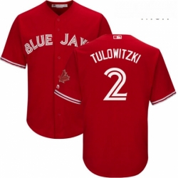 Mens Majestic Toronto Blue Jays 2 Troy Tulowitzki Replica Scarlet Alternate Cool Base MLB Jersey