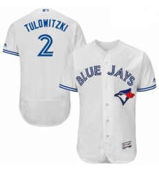 Mens Majestic Toronto Blue Jays 2 Troy Tulowitzki White Home Flex Base Authentic Collection MLB Jersey