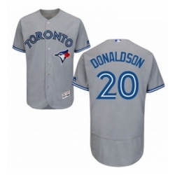 Mens Majestic Toronto Blue Jays 20 Josh Donaldson Grey Road Flex Base Authentic Collection MLB Jersey