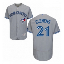 Mens Majestic Toronto Blue Jays 21 Roger Clemens Grey Road Flex Base Authentic Collection MLB Jersey