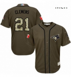 Mens Majestic Toronto Blue Jays 21 Roger Clemens Replica Green Salute to Service MLB Jersey
