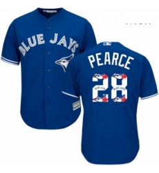 Mens Majestic Toronto Blue Jays 28 Steve Pearce Authentic Blue Team Logo Fashion MLB Jersey 