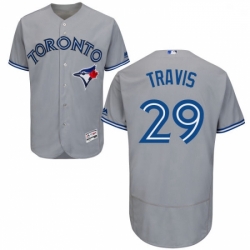 Mens Majestic Toronto Blue Jays 29 Devon Travis Grey Road Flex Base Authentic Collection MLB Jersey
