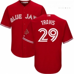 Mens Majestic Toronto Blue Jays 29 Devon Travis Replica Scarlet Alternate Cool Base MLB Jersey