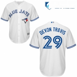 Mens Majestic Toronto Blue Jays 29 Devon Travis Replica White Home MLB Jersey