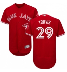 Mens Majestic Toronto Blue Jays 29 Devon Travis Scarlet Flexbase Authentic Collection Alternate MLB Jersey 