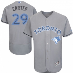 Mens Majestic Toronto Blue Jays 29 Joe Carter Authentic Gray 2016 Fathers Day Fashion Flex Base MLB Jersey 