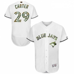 Mens Majestic Toronto Blue Jays 29 Joe Carter Authentic White 2016 Memorial Day Fashion Flex Base MLB Jersey