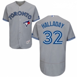 Mens Majestic Toronto Blue Jays 32 Roy Halladay Grey Road Flex Base Authentic Collection MLB Jersey
