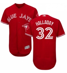 Mens Majestic Toronto Blue Jays 32 Roy Halladay Scarlet Flexbase Authentic Collection Alternate MLB Jersey 