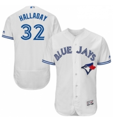 Mens Majestic Toronto Blue Jays 32 Roy Halladay White Home Flex Base Authentic Collection MLB Jersey