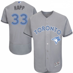 Mens Majestic Toronto Blue Jays 33 JA Happ Authentic Gray 2016 Fathers Day Fashion Flex Base MLB Jersey