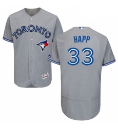 Mens Majestic Toronto Blue Jays 33 JA Happ Grey Road Flex Base Authentic Collection MLB Jersey