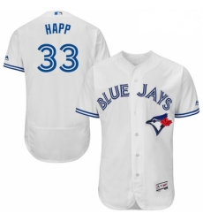 Mens Majestic Toronto Blue Jays 33 JA Happ White Home Flex Base Authentic Collection MLB Jersey