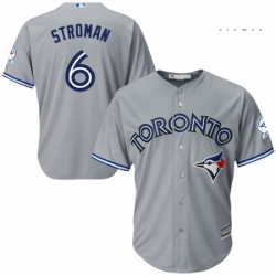 Mens Majestic Toronto Blue Jays 6 Marcus Stroman Replica Grey Road 40th Anniversary Patch MLB Jersey