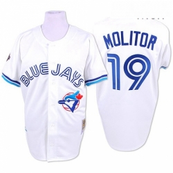 Mens Mitchell and Ness Toronto Blue Jays 19 Paul Molitor Authentic White Throwback MLB Jersey