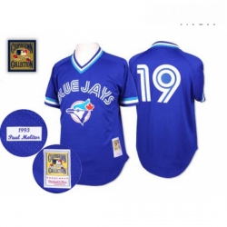 Mens Mitchell and Ness Toronto Blue Jays 19 Paul Molitor Replica Blue Throwback MLB Jersey