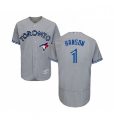 Mens Toronto Blue Jays 1 Alen Hanson Grey Road Flex Base Authentic Collection Baseball Jersey