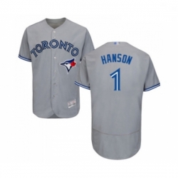 Mens Toronto Blue Jays 1 Alen Hanson Grey Road Flex Base Authentic Collection Baseball Jersey