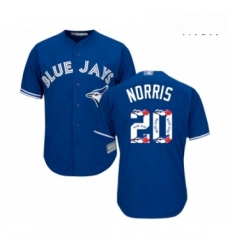 Mens Toronto Blue Jays 20 Bud Norris Authentic Blue Team Logo Fashion Baseball Jersey 