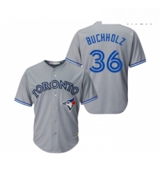 Mens Toronto Blue Jays 36 Clay Buchholz Replica Grey Road Baseball Jersey 