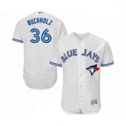 Mens Toronto Blue Jays 36 Clay Buchholz White Home Flex Base Authentic Collection Baseball Jersey