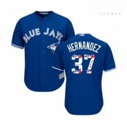 Mens Toronto Blue Jays 37 Teoscar Hernandez Authentic Blue Team Logo Fashion Baseball Jersey 