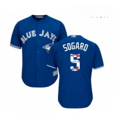 Mens Toronto Blue Jays 5 Eric Sogard Authentic Blue Team Logo Fashion Baseball Jersey 