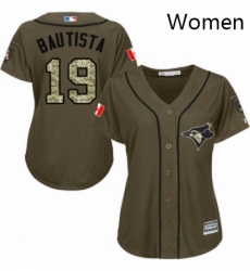 Womens Majestic Toronto Blue Jays 19 Jose Bautista Authentic Green Salute to Service MLB Jersey