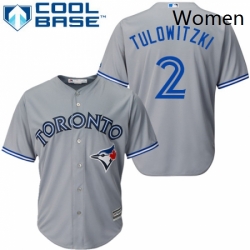 Womens Majestic Toronto Blue Jays 2 Troy Tulowitzki Authentic Grey MLB Jersey